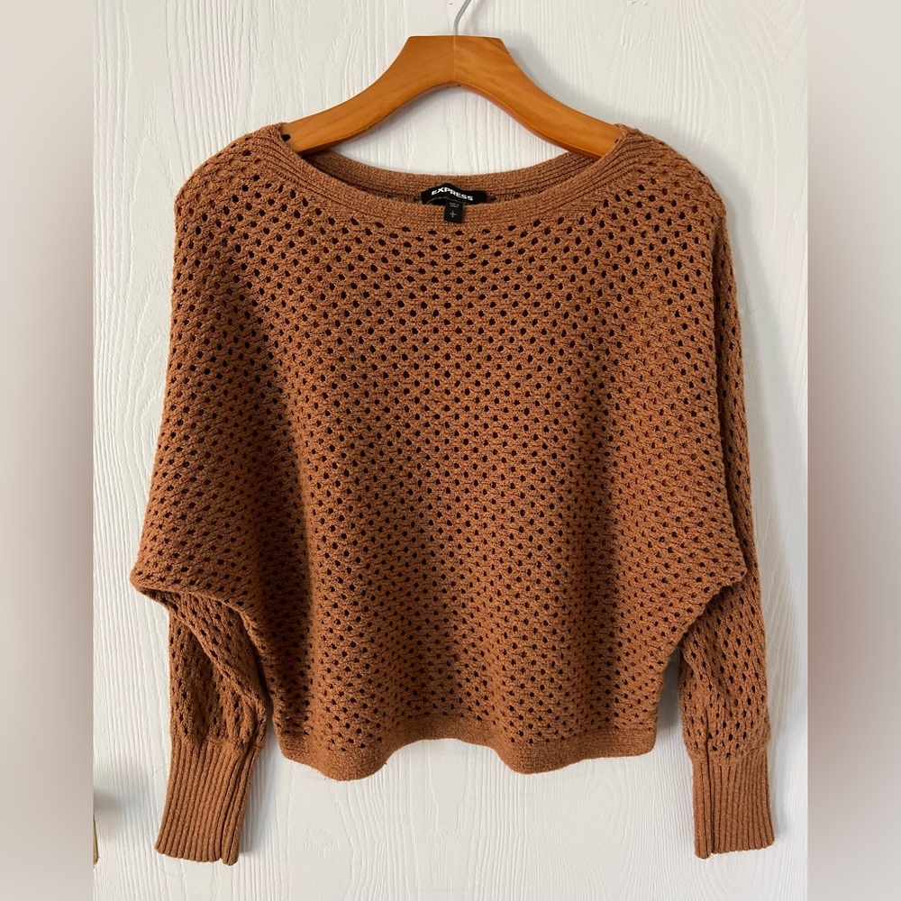 EXPRESS Wide Knit Batwing Sweater, SIZE Large, Rust Color